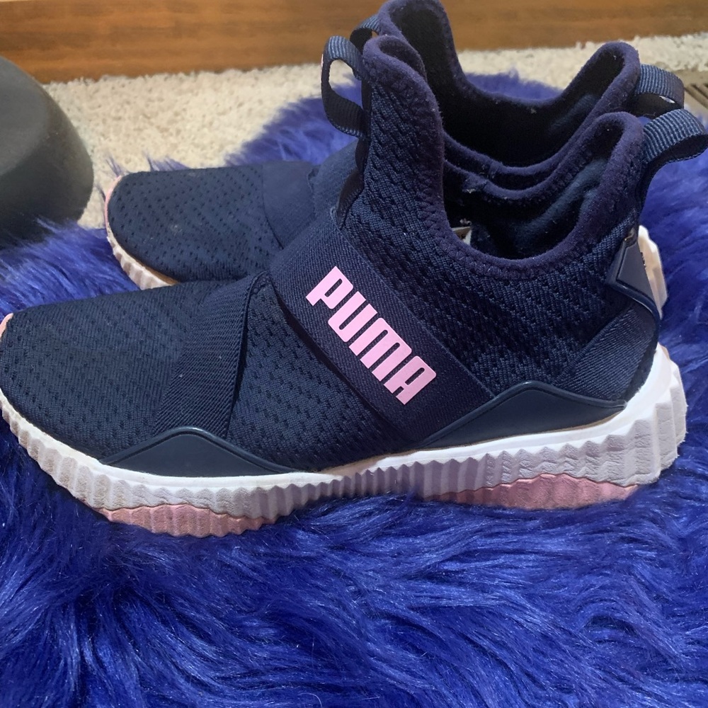 Navy Blue and Pink Puma workout sneakers